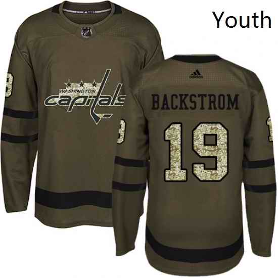 Youth Adidas Washington Capitals 19 Nicklas Backstrom Authentic Green Salute to Service NHL Jersey